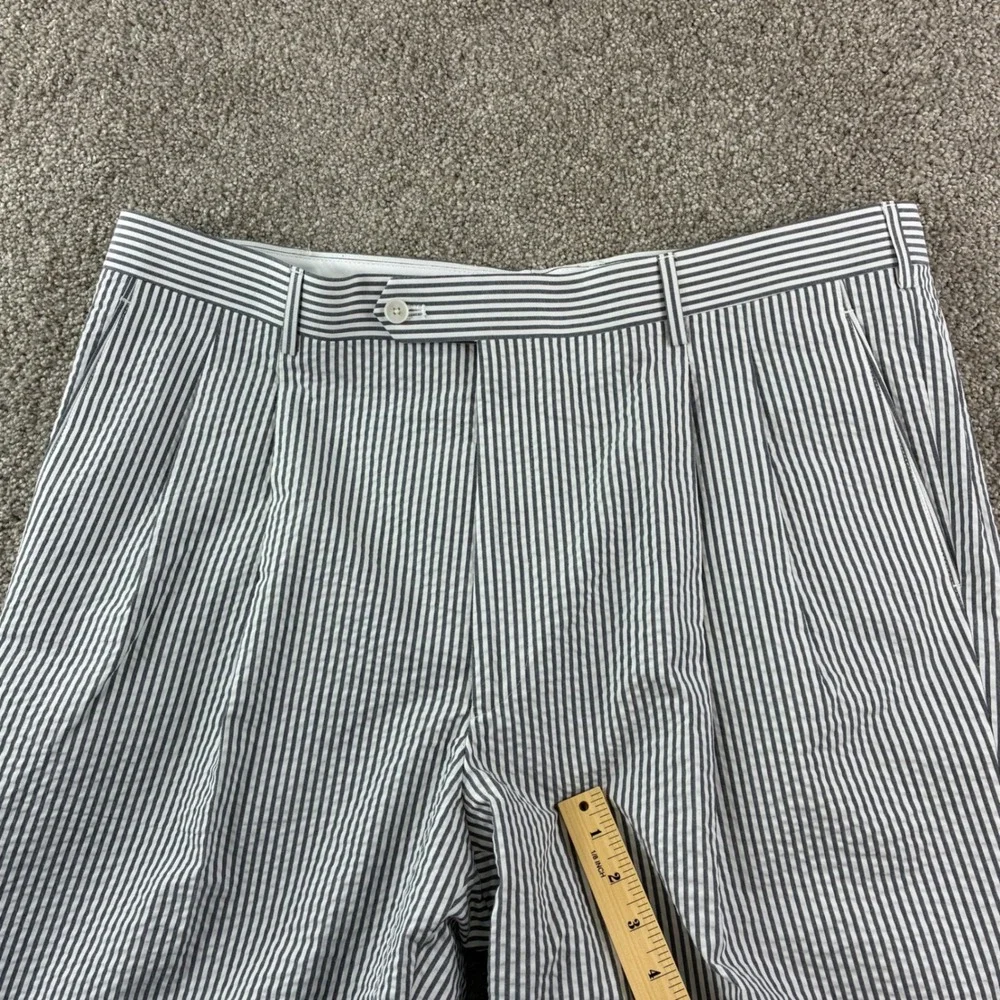 Paul‎ Fredrick Seersucker Pants Mens 40 Black White Striped Wedding Dapper New